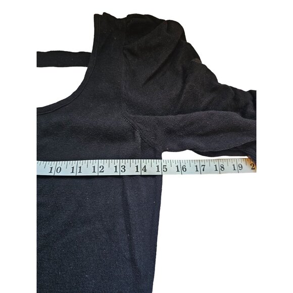 Te Amo Womens Sweater Dress Black Short Puffy Sleeves Cutout Back Cotton Size L - Picture 4 of 6